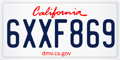 CA license plate 6XXF869