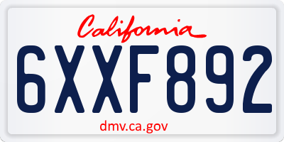 CA license plate 6XXF892