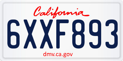 CA license plate 6XXF893