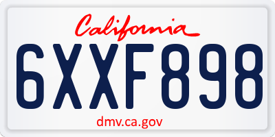 CA license plate 6XXF898