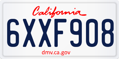 CA license plate 6XXF908
