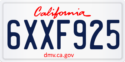 CA license plate 6XXF925