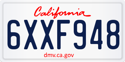 CA license plate 6XXF948