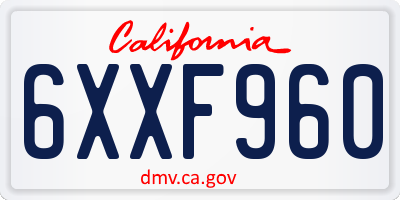 CA license plate 6XXF960