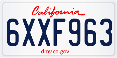 CA license plate 6XXF963