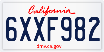 CA license plate 6XXF982