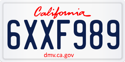 CA license plate 6XXF989