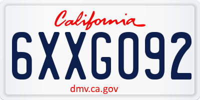 CA license plate 6XXG092