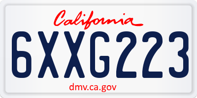 CA license plate 6XXG223