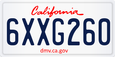 CA license plate 6XXG260