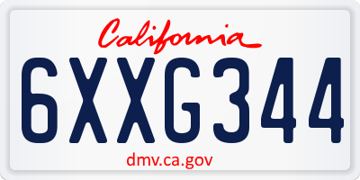 CA license plate 6XXG344