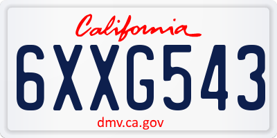CA license plate 6XXG543