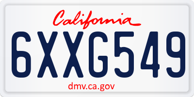 CA license plate 6XXG549