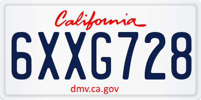 CA license plate 6XXG728