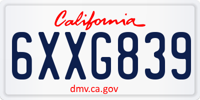 CA license plate 6XXG839