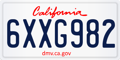 CA license plate 6XXG982
