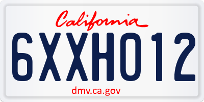 CA license plate 6XXH012