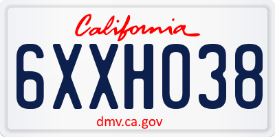 CA license plate 6XXH038