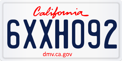 CA license plate 6XXH092