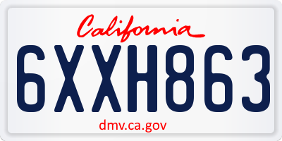 CA license plate 6XXH863