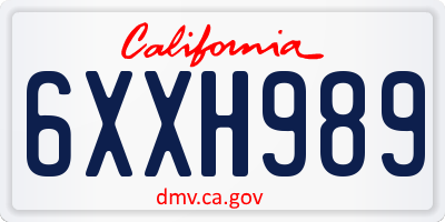 CA license plate 6XXH989