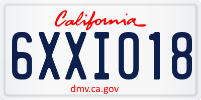 CA license plate 6XXI018