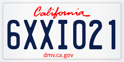 CA license plate 6XXI021