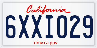 CA license plate 6XXI029