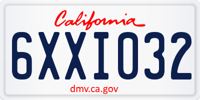 CA license plate 6XXI032