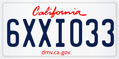 CA license plate 6XXI033