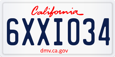 CA license plate 6XXI034