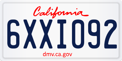 CA license plate 6XXI092