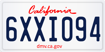 CA license plate 6XXI094