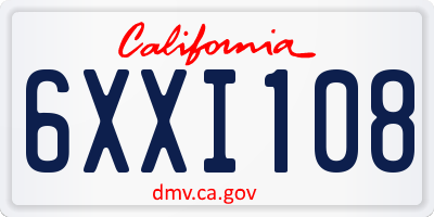 CA license plate 6XXI108