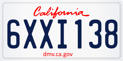 CA license plate 6XXI138