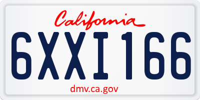 CA license plate 6XXI166