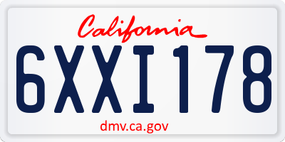 CA license plate 6XXI178