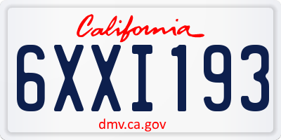 CA license plate 6XXI193