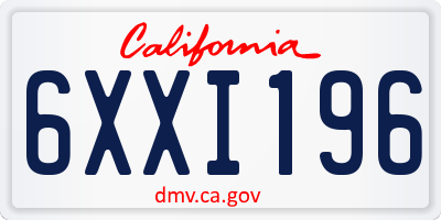 CA license plate 6XXI196