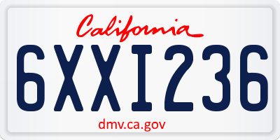 CA license plate 6XXI236