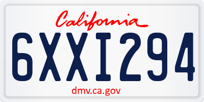 CA license plate 6XXI294