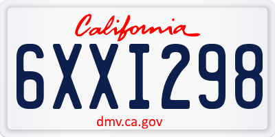 CA license plate 6XXI298