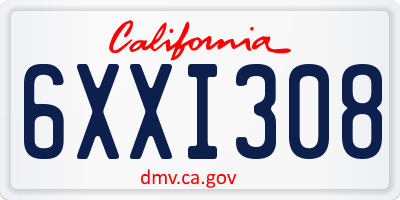 CA license plate 6XXI308