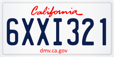 CA license plate 6XXI321