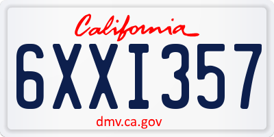 CA license plate 6XXI357