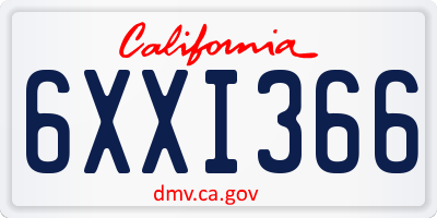 CA license plate 6XXI366