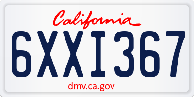 CA license plate 6XXI367