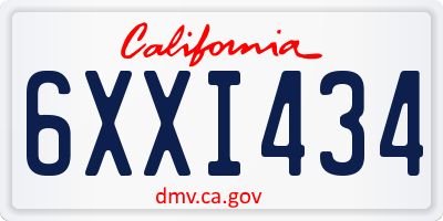 CA license plate 6XXI434