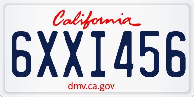 CA license plate 6XXI456