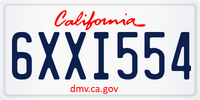 CA license plate 6XXI554